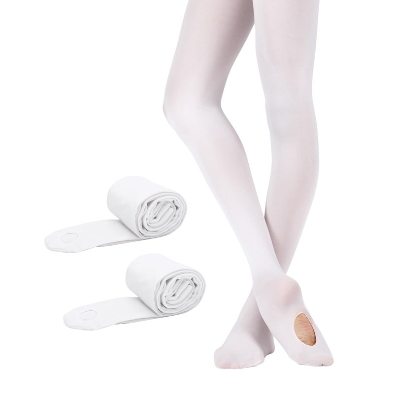PAPPNTI Girls' Ultra Soft Pro Dance Tights Ballet Transition Daily Student Tights (Toddler/Little Kid/Big Kid) White 2 Pairs M(5-7 Years) - Image 2